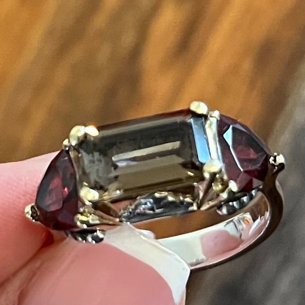 STEVEN LAGOS Garnet & Quartz Silver & 18K Gold Caviar Ring